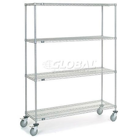 Nexel 4 Shelf Truck, Chrome, 60inW x 18inD x 80inH, Polyurethane Swivel Casters, 2 Brakes 168224B